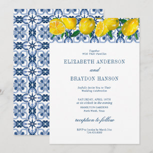 Blue Tile Italienska Lemon Bröllop Inbjudningar