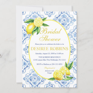 Blue Tile Italy Blommigt Lemon Möhippa Inbjudningar