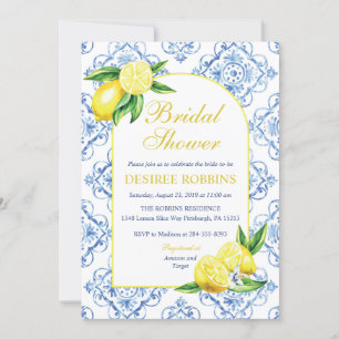 Blue Tile Italy Blommigt Lemon Möhippa Inbjudningar