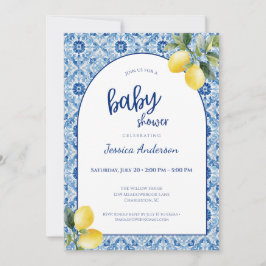 Blue Tile Lemon Baby Shower Invitation Inbjudningar