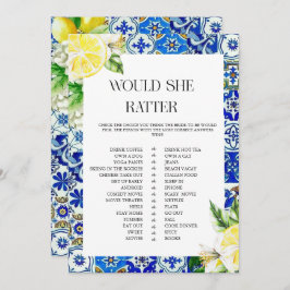 Blue Tile Lemon Bridal Shower game Inbjudningar