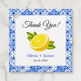 Blue Tile Lemon Tack Bröllop Gåvor Etiketter