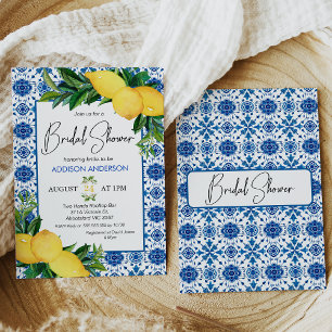 Blue Tile Lemon ThMeed Inbjudningskort för möhippa