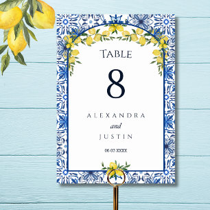 Blue Tile Mediterranean Lemon Italienska Bröllop Bordsnummer