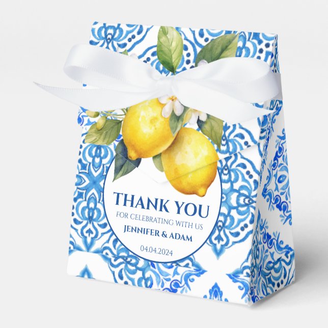 Blue Tiles Amalfi Lemon Bröllop Tack Bag Presentaskar (Framsidan Sidan)
