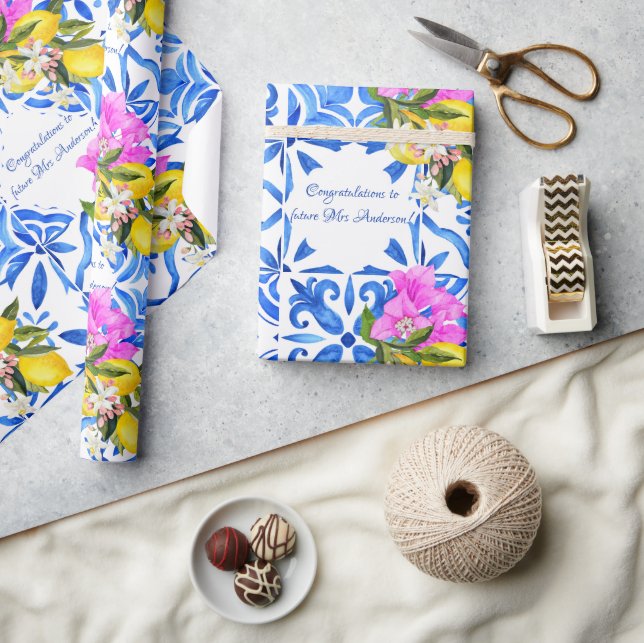 Blue Tiles Bougainvillea elegant personlig Presentpapper (Hantverk)