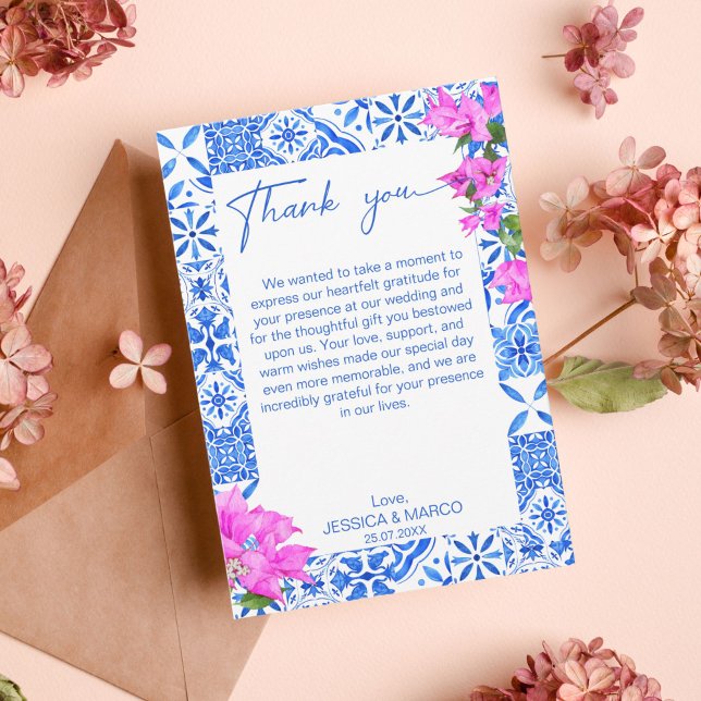 Blue Tiles Bougainvillea elegant Tack Kort (Skapare uppladdad)