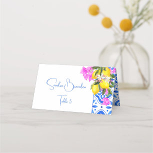 Blue Tiles Bougainvillea lemons elegant bröllop Placeringskort