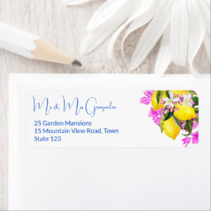 Blue Tiles Bougainvillea lemons elegant bröllop Returadress Etikett