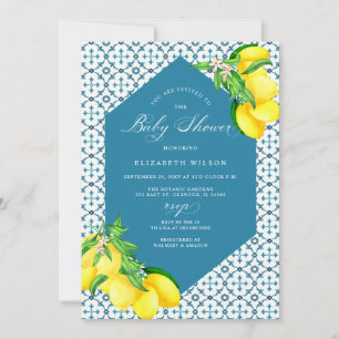 Blue Tiles Lemon Baby Shower Inbjudningar