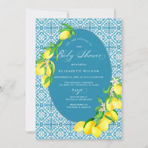 Blue Tiles Lemon Baby Shower Inbjudningar