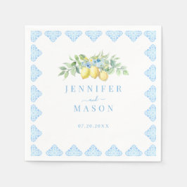 Blue Tiles Lemon Italienska Bröllop Pappersservett