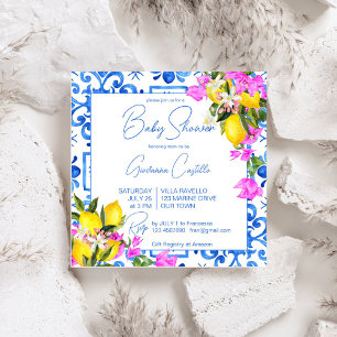 Blue Tiles Lemons Bougainvillea Mediterranean Inbjudningar