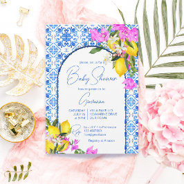Blue Tiles Lemons Bougainvillea Mediterranean Inbjudningar