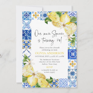 Blue Tiles Lemons Italienska 70:e Födelsedagsfeste Inbjudningar
