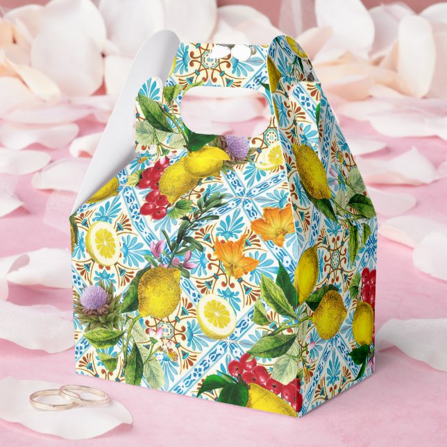 Blue Tiles Mediterranean Lemon Pattern Presentaskar (Bröllop)