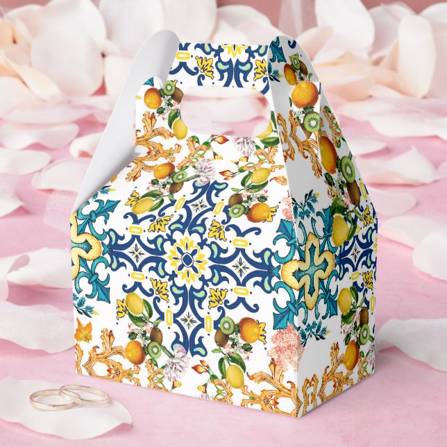 Blue Tiles Mediterranean Lemon Pattern Presentaskar (Bröllop)