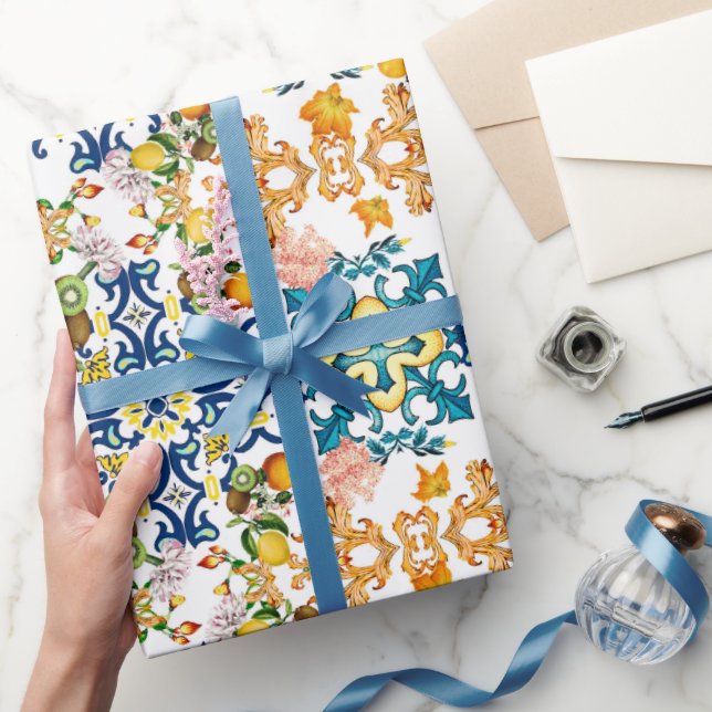 Blue Tiles Mediterranean Pattern Presentpapper (Gifting)