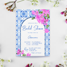 Blue Tiles och Bougainvillea elegant Mediterranean Inbjudningar