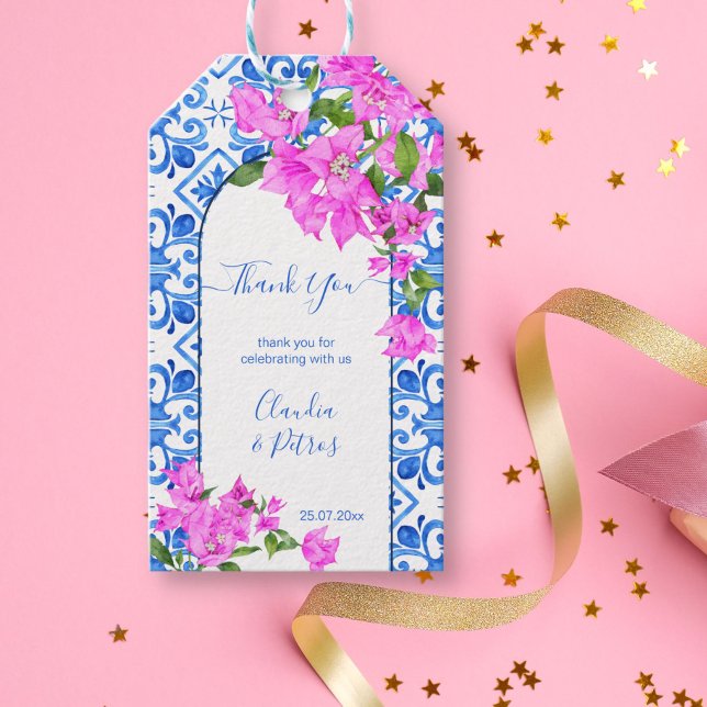 Blue Tiles och Bougainvillea elegant tack. Presentetikett (Skapare uppladdad)