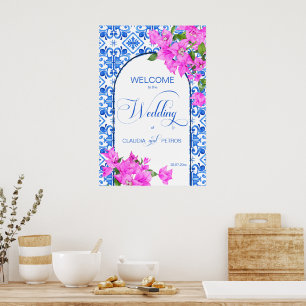 Blue Tiles och Bougainvillea elegants välkomstteck Poster