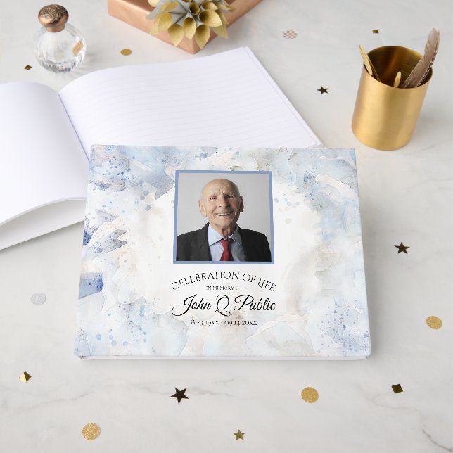 Blue Tint Carnation Firande of Life Memorial Gästböcker (Framsida Öppen)