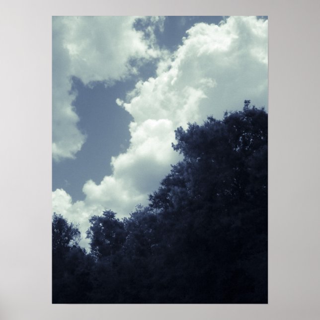 Blue Tinted Clouds, Sky, and Trees Poster (Framsidan)