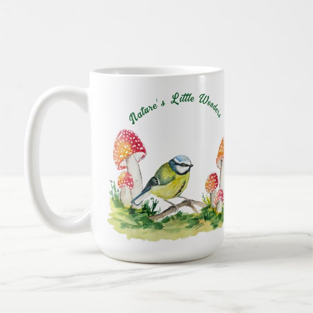 Blue Tit and Fly Agaric in a Forest Clearing Kaffemugg (Vänster)