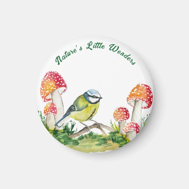Blue Tit and Fly Agaric in a Forest Clearing Magnet (Framsidan)
