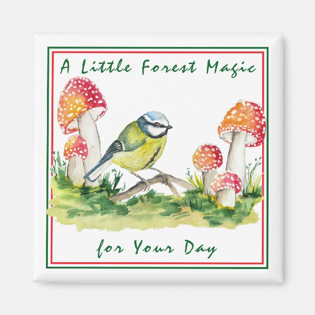 Blue Tit and Fly Agaric Watercolor Magnet (Framsidan)
