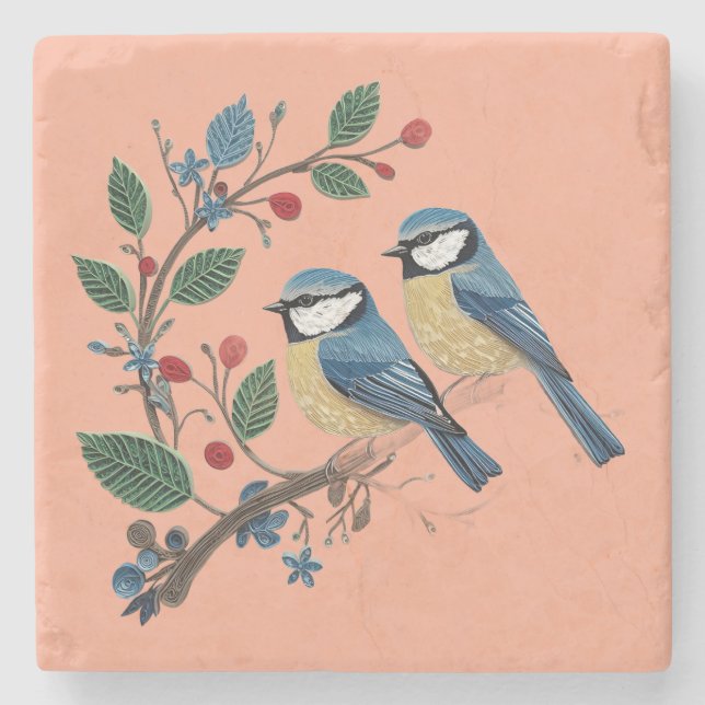 Blue tit birds on a vine Quilling design  Stenunderlägg (Framsidan)