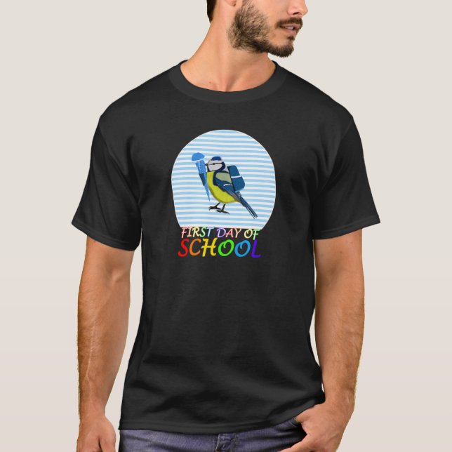 Blue Titmouse Bird First Day of School First Grade T Shirt (Framsida)