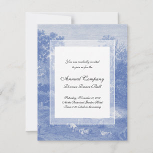 Blue Toil de Jouy Fransk Land Shabby Elegance Inbjudningar