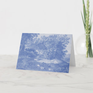 Blue Toil de Jouy Fransk Land Shabby Elegance Kort