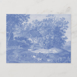 Blue Toil de Jouy Fransk Land Shabby Elegance Vykort