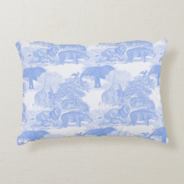Blue Toile Animals Chinoiserie Pojke Nursery Prydnadskudde