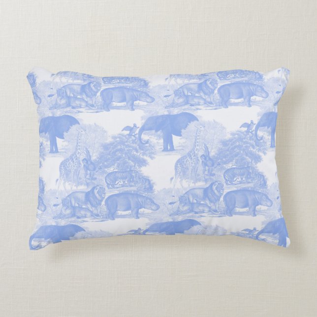 Blue Toile Animals Chinoiserie Pojke Nursery Prydnadskudde (Framsidan)