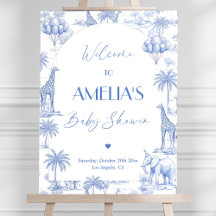 Blue Toile Baby Shower Welcome Sign Chinoiserie Bo