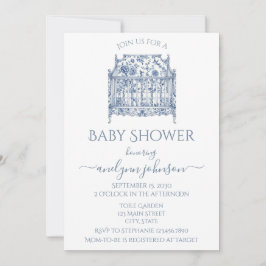 Blue Toile Bassinet Baby Shower Inbjudningar
