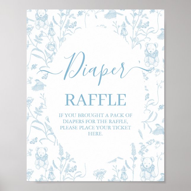 Blue Toile Bear Baby Shower Boy Poster (Framsidan)