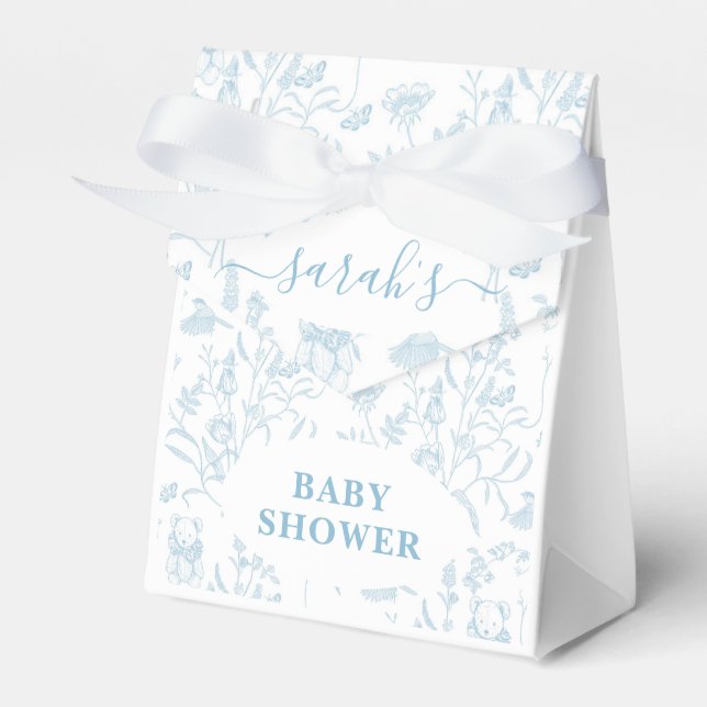 Blue Toile Bear Baby Shower Boy Presentaskar (Framsidan Sidan)