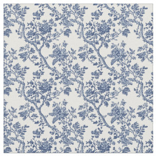 Blue Toile Blommar Grenar Tyg