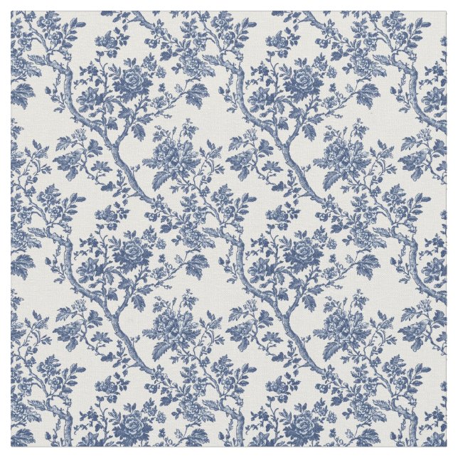 Blue Toile Blommar Grenar Tyg (Närbild)