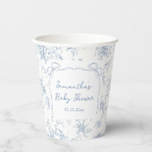 Blue Toile Blommigt Baby Shower