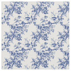 Blue Toile Blommigt Gren Mönster Tyg