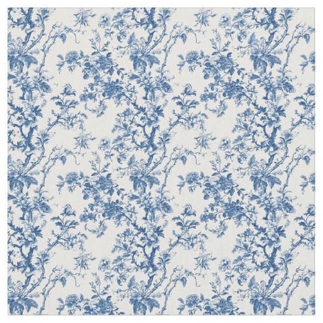 Blue Toile Blommigt Grenar Tyg (Närbild)