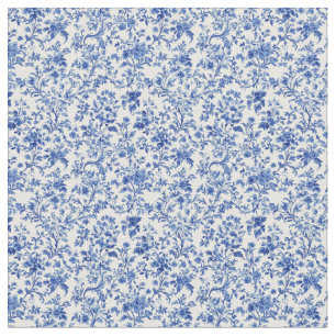 Blue Toile Blommigt Vine Mönster Tyg