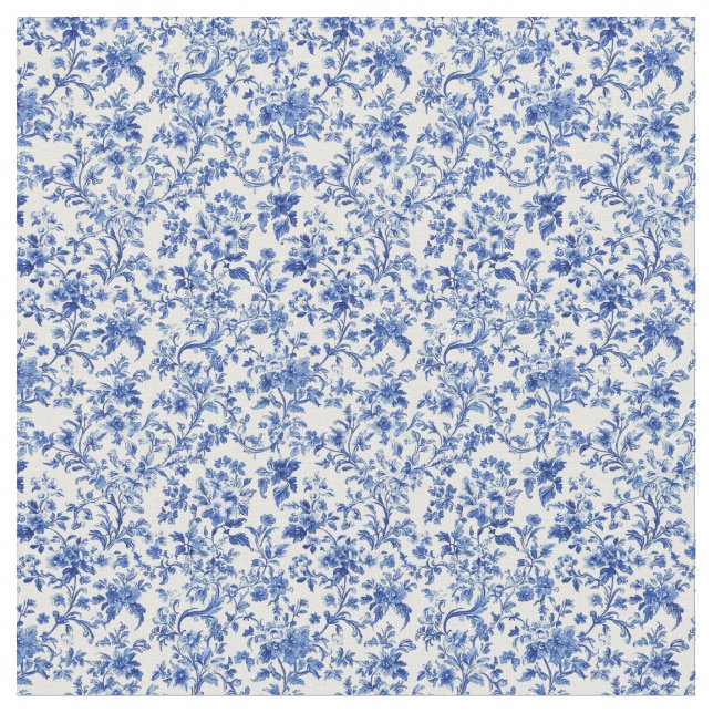 Blue Toile Blommigt Vine Mönster Tyg (Närbild)