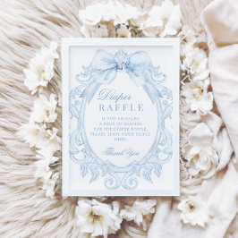 Blue Toile Bow Baby Boy Shower Diaper Raffle Sign Inbjudningar