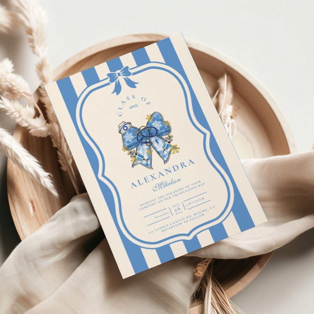 Blue Toile Bow Coquette Nursing School Gradu Inbjudningar (Skapare uppladdad)